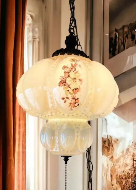 Vintage Regency Style Swag Hanging Lamp Pull Chain Flower Light