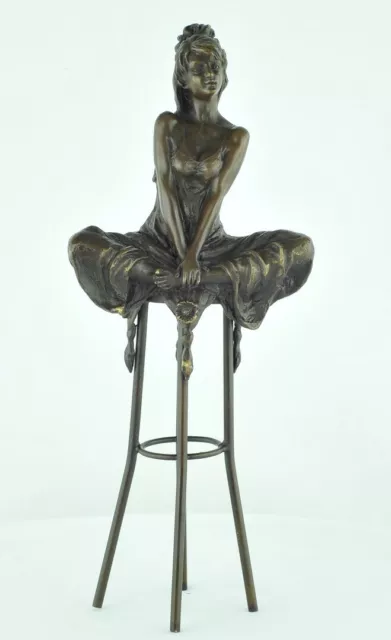 Signed Bronze Art Deco Style Art Nouveau Style Sexy Damsel Sculpture Statue