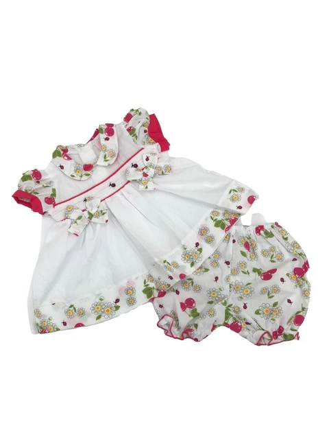 Baby Ragazza Spagnolo Stile Estate Rosso O Rosa Ciliegia Vestito 0-3 M 3-6 M 6-9
