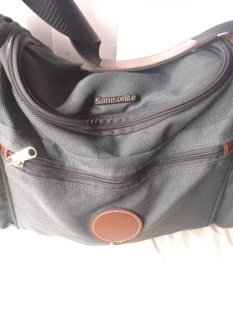 Samsonite Green Travel Carry On Tote Duffle Weekend Bag Weekender Brown Accents