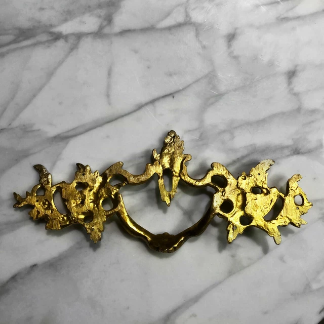 Extra Large Antique French Italian Rococo Brass Drawer Door Pull Handle 3