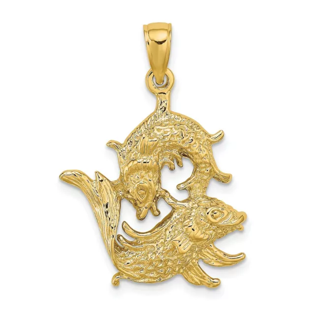 14k Yellow Gold Textured Pisces Fish Zodiac Sign Charm Pendant