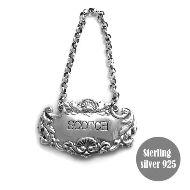 Scotch Decanter Tags Liquor Bottle Label Sterling Silver 925 Collectible Gifts