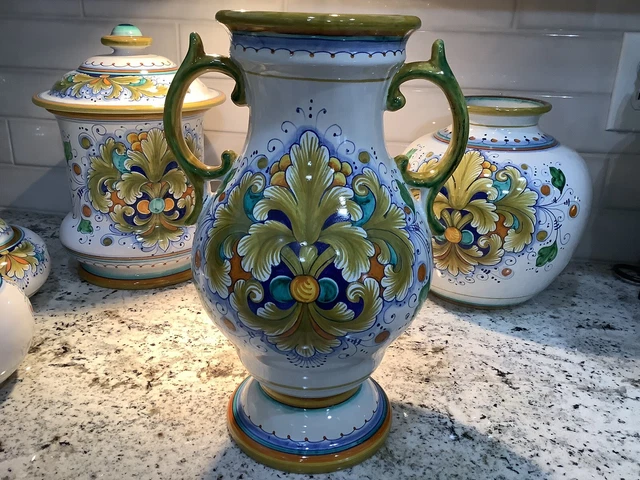 VINTAGE HAND-PAINTED CERAMIC Basket Vase-Twisted Handles