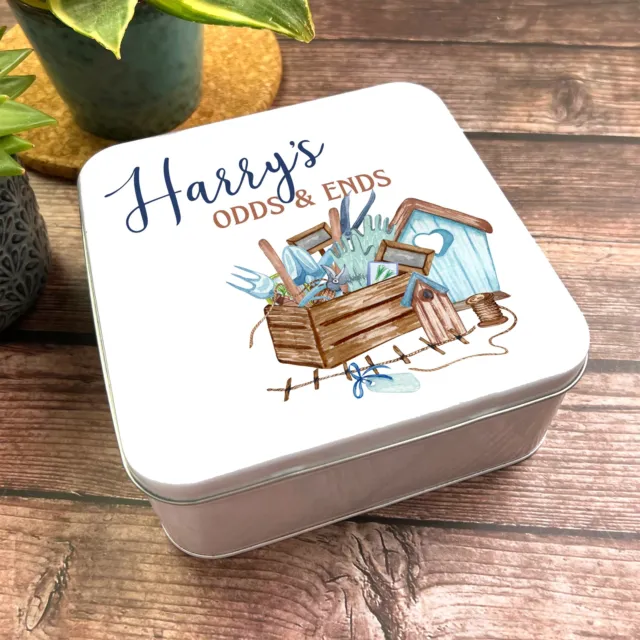 Square Bits & Bobs Storage Watercolour Personalised Garden Odds & Ends Tin