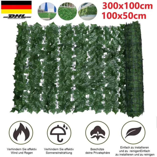 Künstliche Efeu Blatt Garten Sichtschutz Balkon Hecken Zaun Sichtschutz 3x1m DE