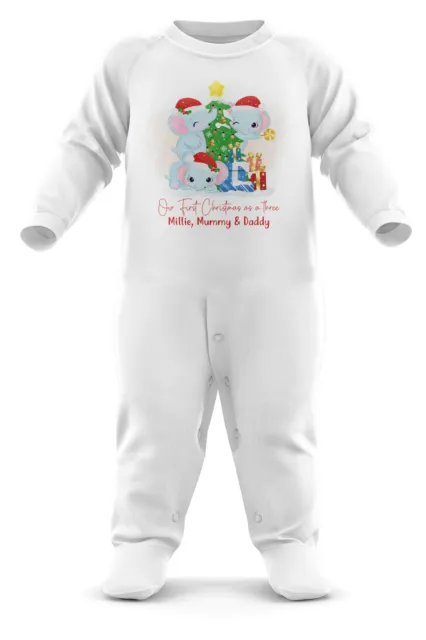 Baby Our First Christmas As A 3 Elephant Romper Suit Personalised Present Xmas