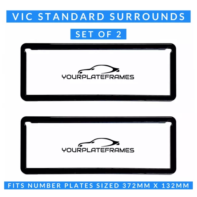 Number Plate Surrounds Frames VIC Standard Black Set Front & Rear 372mm X 132mm