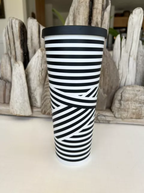 STARBUCKS Black & White ZEBRA STRIPE VENTI Cold Cup TUMBLER 24oz No Straw (C)