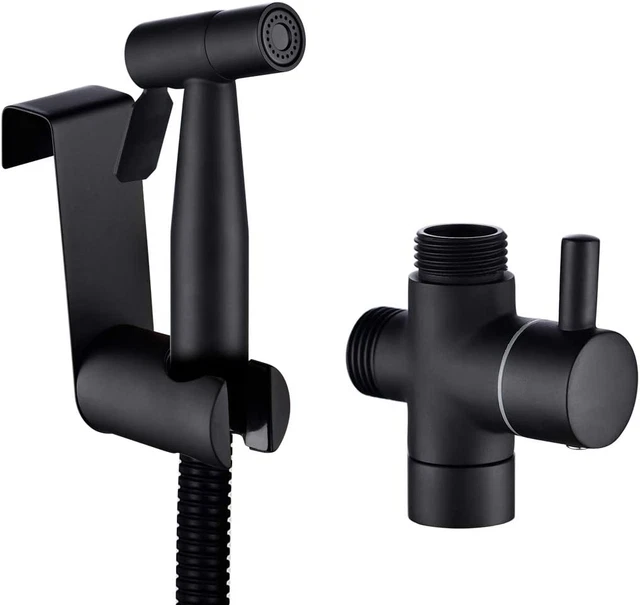 Set Doccetta per Bidet in Acciaio Inox, Con Doccetta Manuale, per WC, Colore Ner