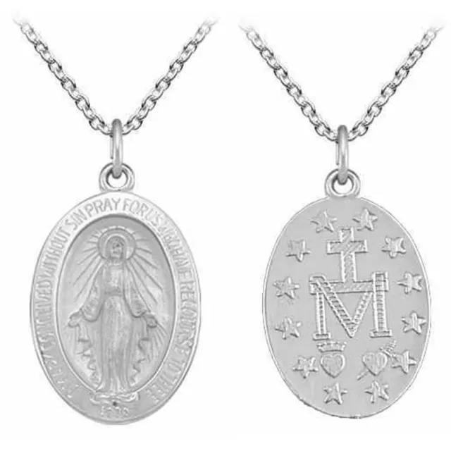 New Sterling Silver Virgin Mary Miraculous Medal Pendant Necklace Jewellery