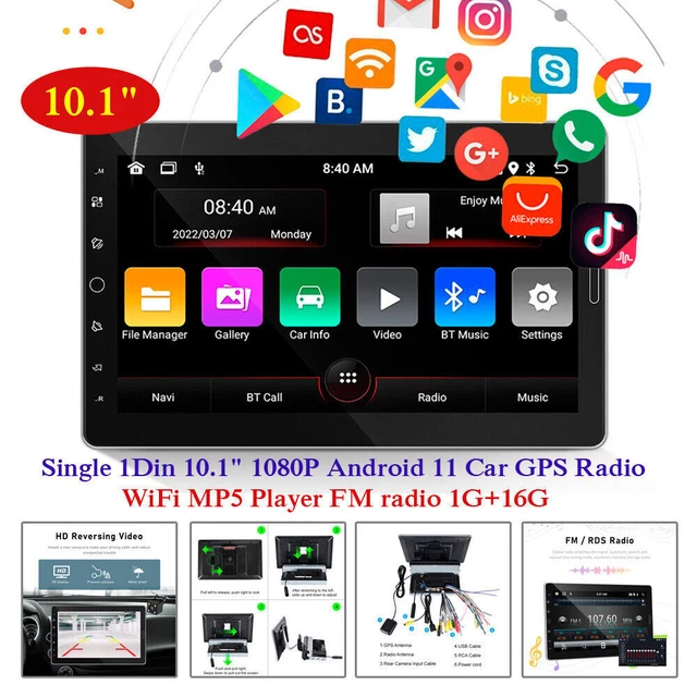 Single Din 10.1" Android 11.0 GPS Radio WiFi MP5 Player Dual USB Android/IOS Kit