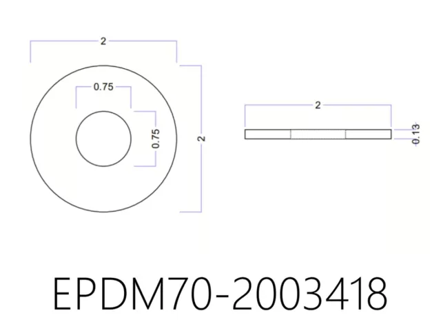 Large EPDM Rubber Washers 2" OD X 3/4" ID X 1/8" Thick 70 Duro EPDM