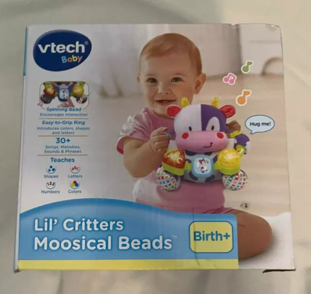 VTech Lil' Critters Moosical Beads, Plush Cow, Musical Baby Toy New/Damaged Box
