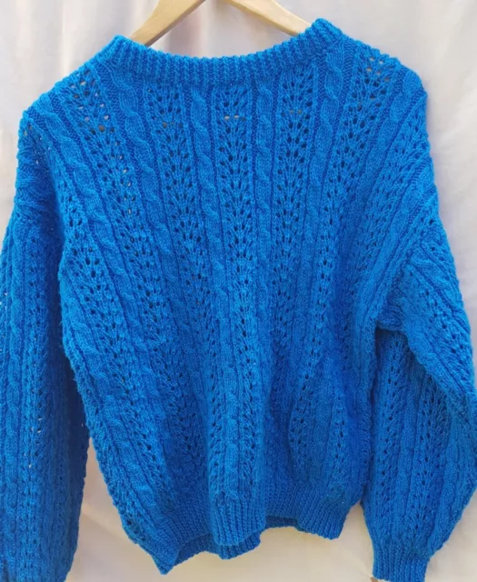 Vintage Hand Knitted Wool Jumper.  Blue Size 10-12.   Never Worn