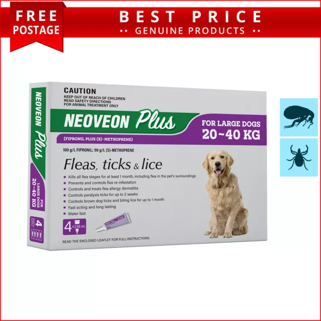 Neoveon Plus for Dogs 4 Doses 20 to 40 Kg PURPLE Flea and Tick Prevention