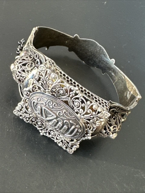 Bracelet Tank Kabyle Ancien En Argent Massif 925 - Occasion Ethnique Art Déco