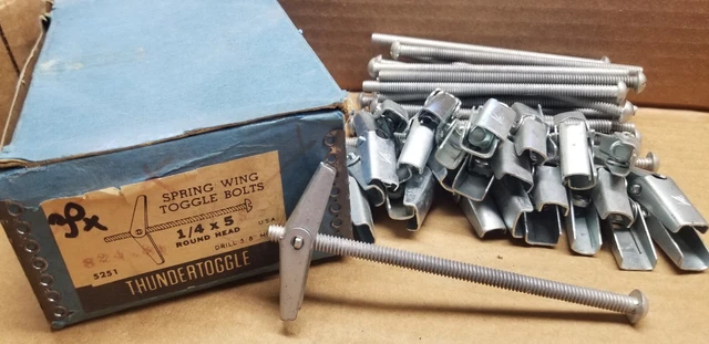 30pcs NOS 1/4-20x5" Spring Wing Toggle Bolt 5/8" Drill Hole Wall Anchor USA Made