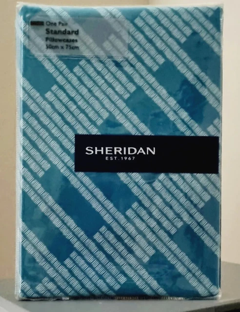 SHERIDAN Zofia 100% Cotton Sateen Standard Pillowcase Pair in Sea Green RRP $60