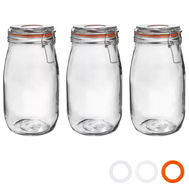 Glass Storage Jars Airtight Clip Top Lid Food Preserve Preserving Jar 500ml  x3
