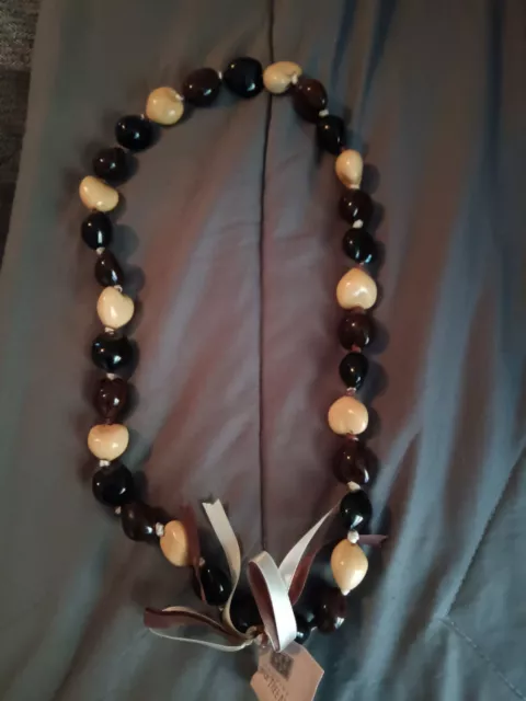 Hawaiian Brown Kukui Nut Lei Necklace  32 Nuts, 32'