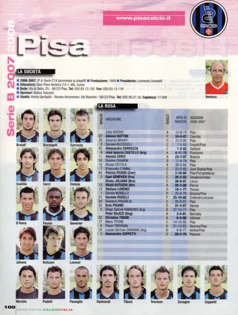 GUERIN SPORTIVO SERIE B 2007/08 - Foglio Calcio Italia - Pisa - Retro  Piacenza EUR 1,50 - PicClick FR
