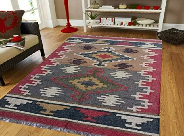 4x6 tapis indien tissé à la main laine jute Kilim tapis tapis, cuisine turc...