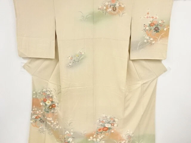 43413# Japanese Kimono / Antique Kimono / Embroidery / Floral Cart / Artist Work
