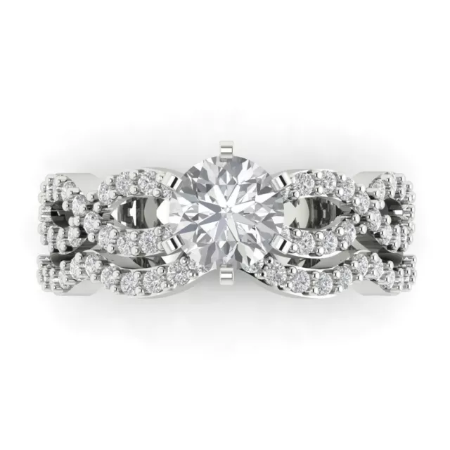 1.55 ct Round Cut Simulated Engagement Wedding Ring Band Set 14k White Gold