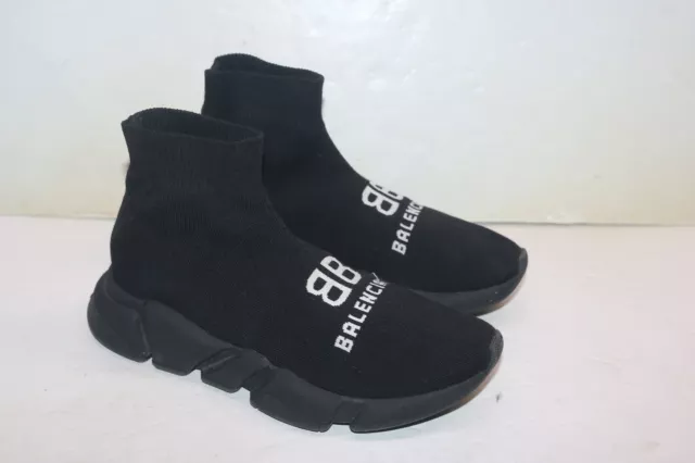 Balenciaga BB Logo Black Knit Speed Runner Sneakers Size 7 US Women's