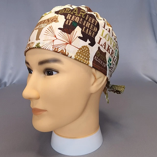 Lake Camping RV Men's Women's Tie Back Surgical Hat Scrub Caps Nature Hats