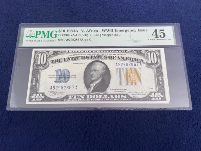1934-A $10 Yellow Seal North Africa WW II Emergency Issue Silver Certificate
