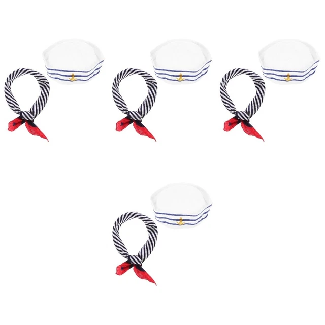 4 SETS OF Cosplay Sailor Hat and Scarf Fancy Dress Captain Hat Sailor