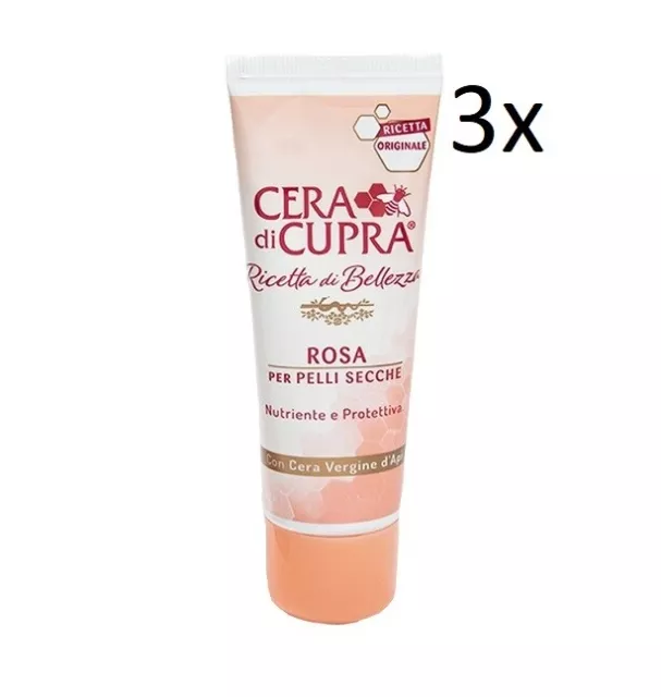 3x Cera di Cupra Rosa Creme für trockene Haut Nährend und schützend Tube 75ml