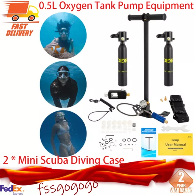 0.5L Oxygen Tank Pump Equipment Underwater Breath 2 * Mini Scuba Diving Case