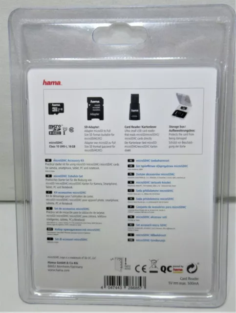 Hama microSDHC Karte Set 4-tlg Speicherkarte 16 GB Class 10 UHS-I USB Adapter 2