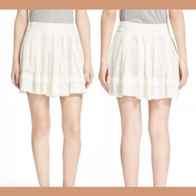 NWT $345! IRO Ginny Lattice Inset Miniskirt Off Ecro/Cream [ SZ 36 ] #924