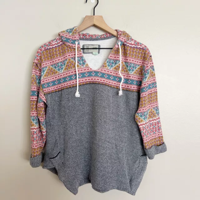 Anthropologie Saturday Sunday Lesia Pullover Hoodie size Small Gray Boho Print