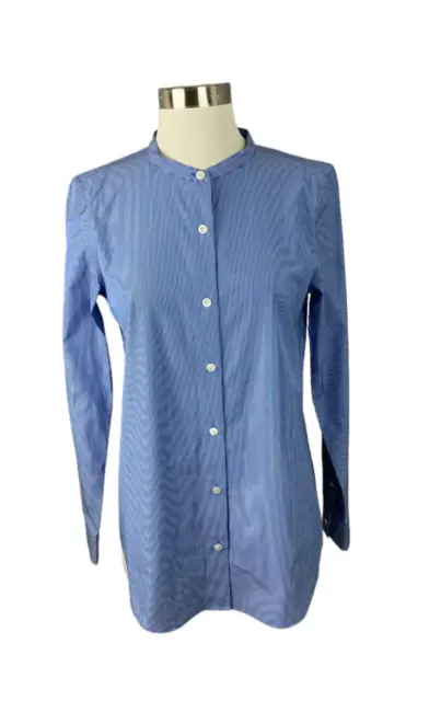 Theory Deep Blue White Perfect B Wellington Stripe Long Sleeve Button Shirt S