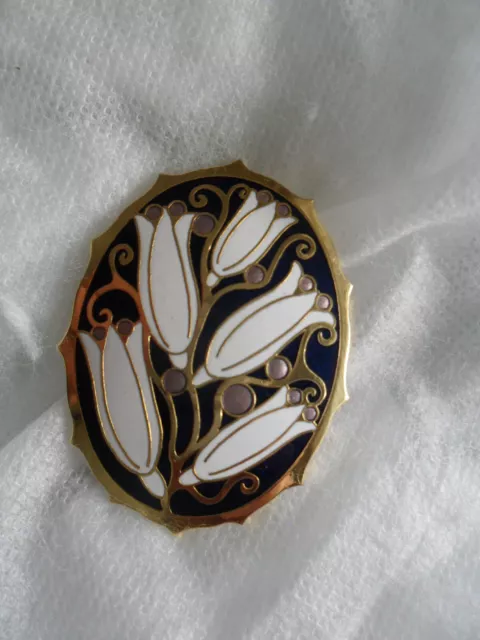 Fish & Crown Brooch Vintage 80s Gold Tone Cloisonne Enamel Oval 5cm x 3.5cm