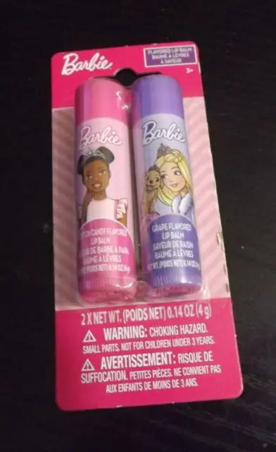 NEW 2 pack set Barbie Flavored Lip Balm Cotton Candy & Grape