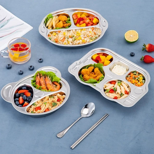 Contenedor Plato de alimentación para niños Tazón Alfombra de alimentación para niños Bebé Plato de acero inoxidable