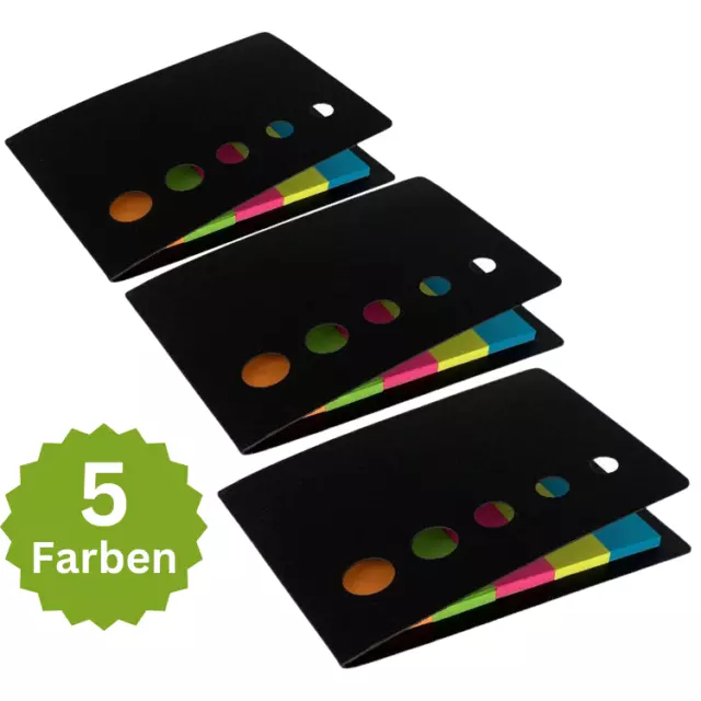 3x 125 Haftstreifen Pagemarker Haftnotizen Klebestreifen Haftmarker neon 14x49mm