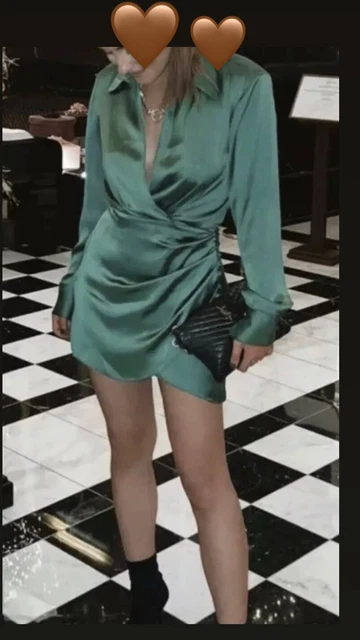 ZARA GREEN WRAP Mini Dress Long Sleeve Satin Size M Patterned 1 18.99 -  PicClick UK