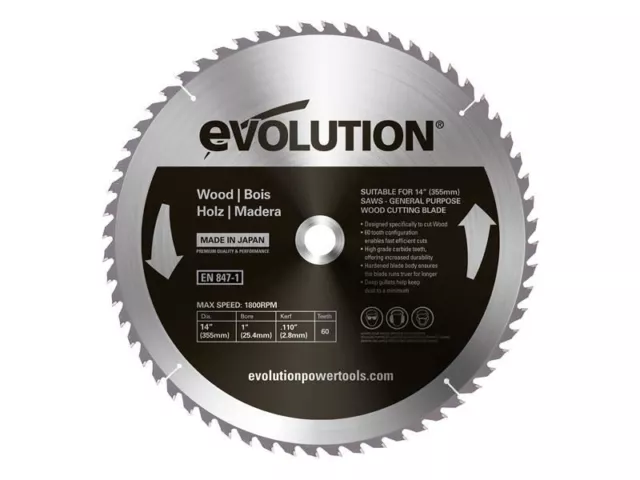 Evolution - Wood Cutting Circular Saw Blade 355 x 2.8 x 25.4mm x 60T