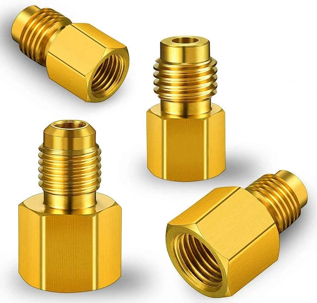 Vacuum Pump Adapter 1/4 Inch Flare Female to 1/2 Inch Male Brass Refrigerant Tan