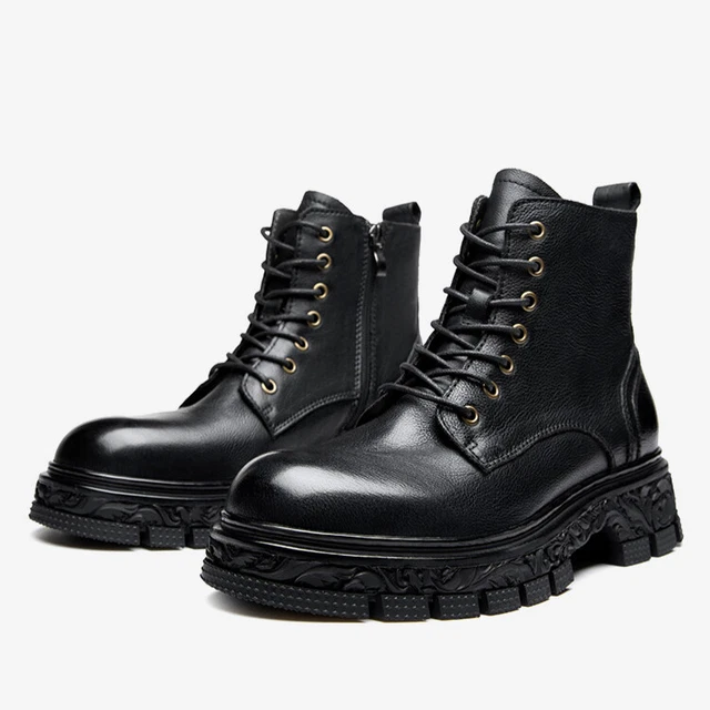 BRITISH RETRO STYLE Mens Lace Up Thicksoled Ankle Boots Real Leather