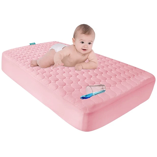 Waterproof Crib Sheet Quilted, Machine Washable Dryer Protector, Pink