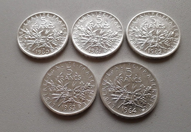 lot 5 Francs Semeuse Argent 1960-61-62-63-64  SPL 