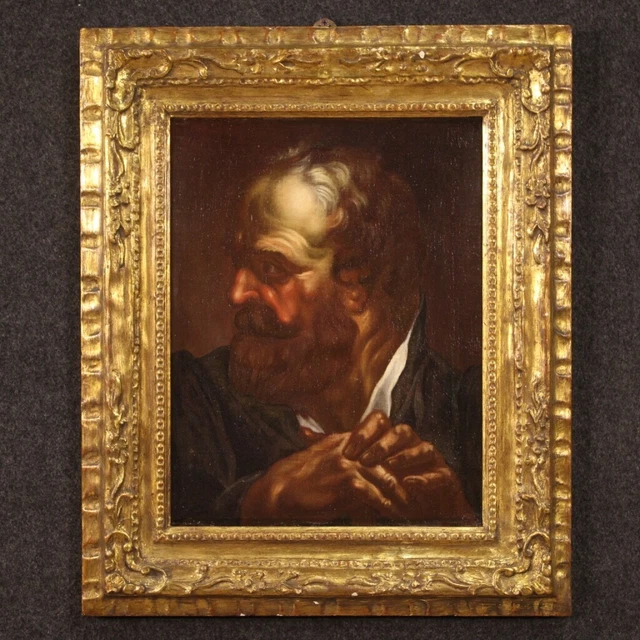 Cuadro antiguo cabeza de personaje pintura oleo sobre lienzo siglo XVIII marco